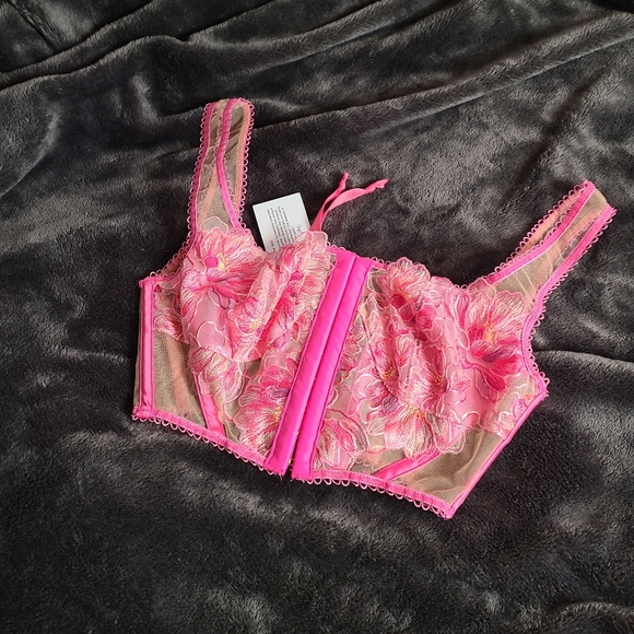 NWT For Love and Lemons FLL Pink Flower Hibiscus Lace-up Corset Bustier XXS - Picture 4 of 7
